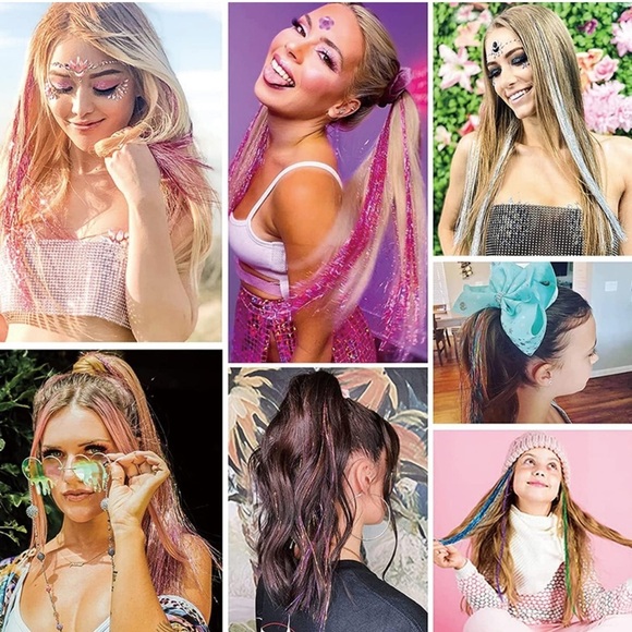 12 pcs Hair Tinsel Clip in 19.6Inch Glitter Tinsel Hair Extensions - Picture 3 of 3